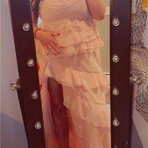 Pink Lily Ruffled Pink Prom Dress